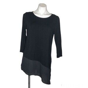 VINCE CAMUTO Tunic Top Asymmetrical Sheer Bottom Black Size Medium